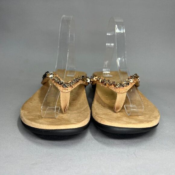 Vionic Belize‎ Sandals Women's Size 7 Cork Gold Chain Sequin Comfort Flip Flops - Picture 2 of 11